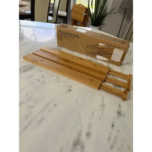 NEW Adjustable Bamboo Drawer Dividers 8-Piece Set Small Size For Kitchen Storage - Picture 3 of 4